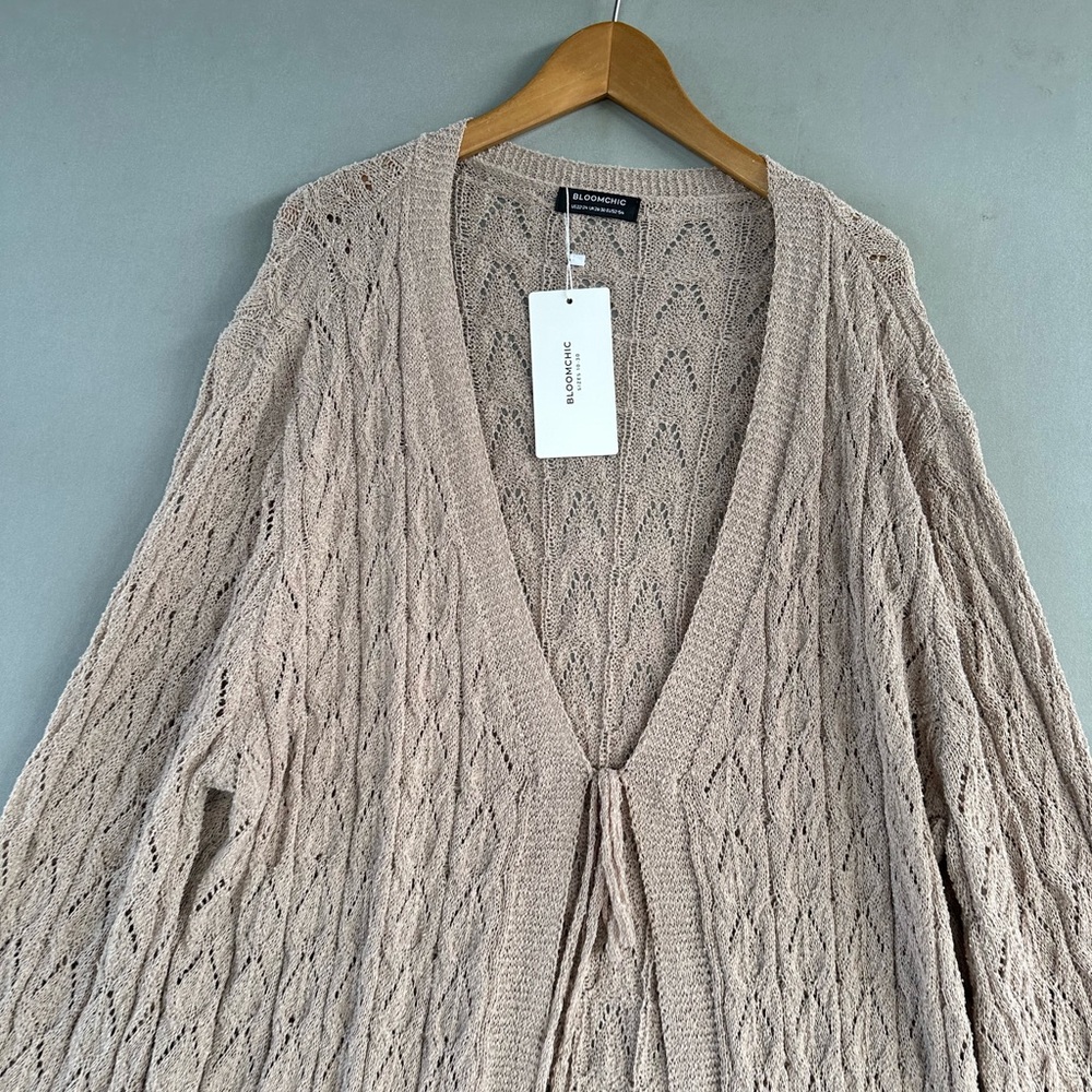 BloomChic Blush Cable-Knit Tie-Front Cardigan - Picture 4 of 10